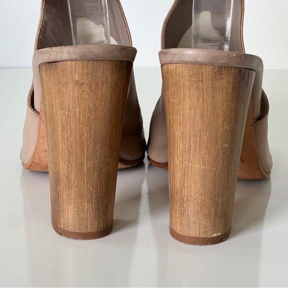 Vince Addie Open-Toe Buckle-Back Sandal Taupe Wood Block Heel Size 8.5 - Picture 5 of 13